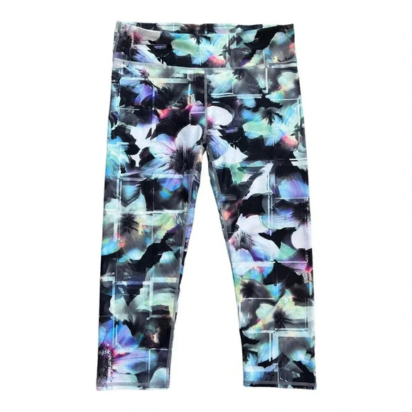 Fabletics Blue Beach Floral Psychedelic Capri Leggings M - Picture 1 of 4